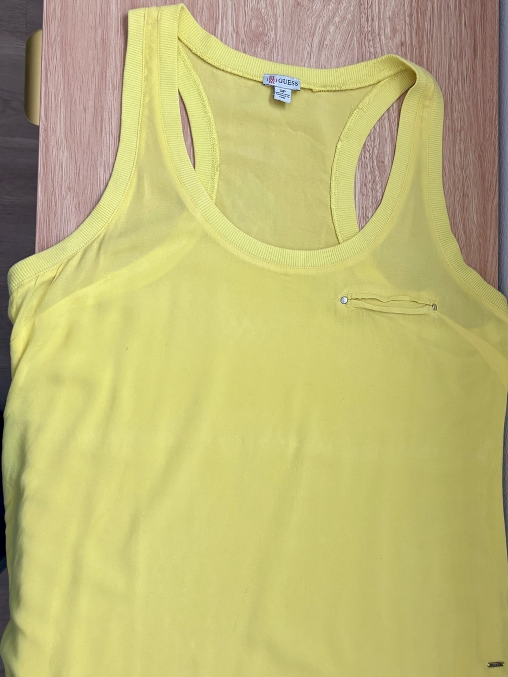 GUESS Est. 1981 Yellow Racerback Tank Top with Pocket - Size S